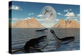 A Group of Plesiosaurs Relaxing on a Jurassic Day-Stocktrek Images-Stretched Canvas