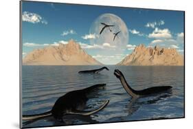 A Group of Plesiosaurs Relaxing on a Jurassic Day-Stocktrek Images-Mounted Art Print
