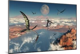 A Group of Quetzalcoatlus Pterosaurs-null-Mounted Art Print
