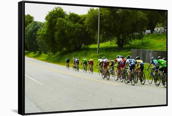 A group of road bicyclists traveling across highway 58 in CA-null-Framed Stretched Canvas