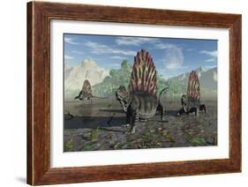 A Group of Sail-Backed Dimetrodons During Earth's Permian Period-Stocktrek Images-Framed Art Print