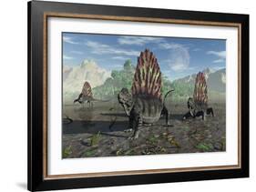 A Group of Sail-Backed Dimetrodons During Earth's Permian Period-Stocktrek Images-Framed Art Print