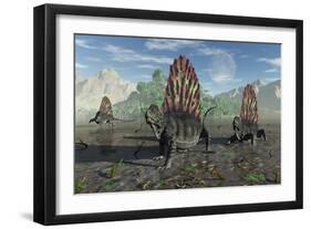 A Group of Sail-Backed Dimetrodons During Earth's Permian Period-Stocktrek Images-Framed Art Print