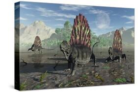 A Group of Sail-Backed Dimetrodons During Earth's Permian Period-Stocktrek Images-Stretched Canvas