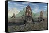 A Group of Sail-Backed Dimetrodons During Earth's Permian Period-Stocktrek Images-Framed Stretched Canvas