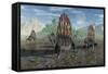 A Group of Sail-Backed Dimetrodons During Earth's Permian Period-Stocktrek Images-Framed Stretched Canvas