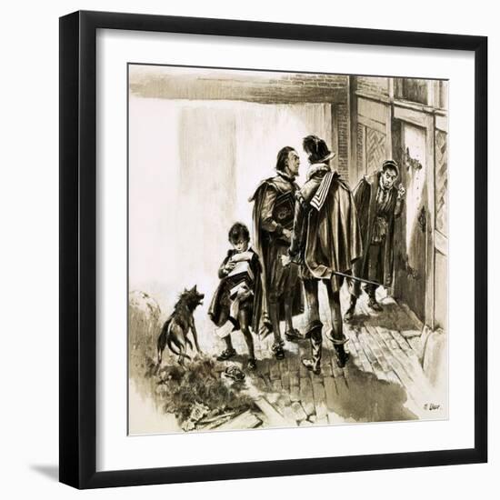A Group of Tax Collectors Vainly Hammering on William Shakespeare's Door-Neville Dear-Framed Giclee Print