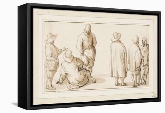 A Group of Three Figures Conversing and Two Merchants Talking to an Oriental (Pen and Ink with Wash-Anthonie Palamedesz-Framed Stretched Canvas