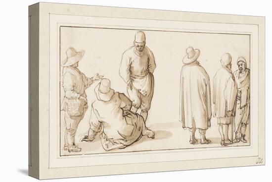 A Group of Three Figures Conversing and Two Merchants Talking to an Oriental (Pen and Ink with Wash-Anthonie Palamedesz-Stretched Canvas