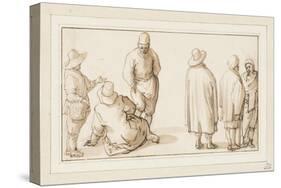 A Group of Three Figures Conversing and Two Merchants Talking to an Oriental (Pen and Ink with Wash-Anthonie Palamedesz-Stretched Canvas