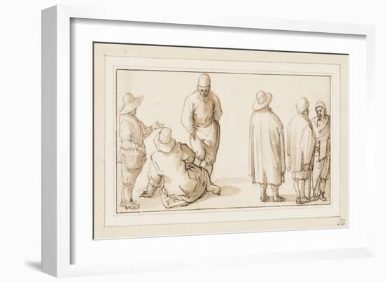 A Group of Three Figures Conversing and Two Merchants Talking to an Oriental (Pen and Ink with Wash-Anthonie Palamedesz-Framed Giclee Print