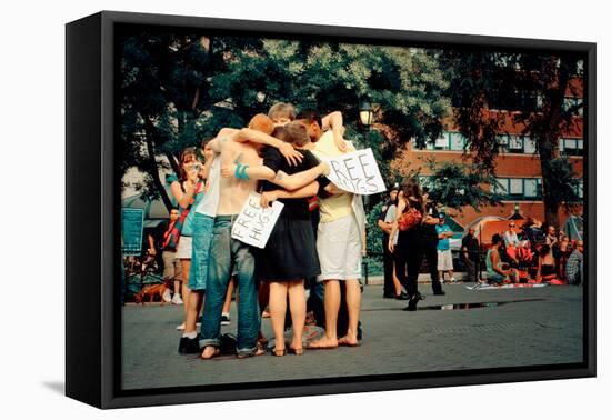 A Group of Young People Giving Free Hugs, Union Square, New York-Sabine Jacobs-Framed Stretched Canvas