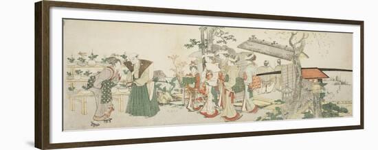 A Group of Young Women Entering the Garden of a Horticulturist-Katsushika Hokusai-Framed Premium Giclee Print