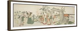 A Group of Young Women Entering the Garden of a Horticulturist-Katsushika Hokusai-Framed Premium Giclee Print