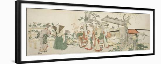 A Group of Young Women Entering the Garden of a Horticulturist-Katsushika Hokusai-Framed Premium Giclee Print