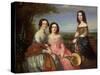 A Group Portrait of Three Girls, Three Quarter Length, in a Landscape, 1849-William Baker-Stretched Canvas