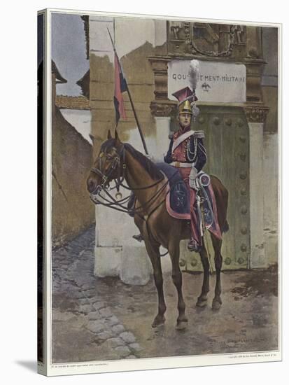 A Guard on Horseback-Francois Flameng-Stretched Canvas