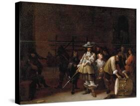 A Guardroom Interior with a Cavalier Conversing with a Drummer-Anthonie Palamedesz-Stretched Canvas