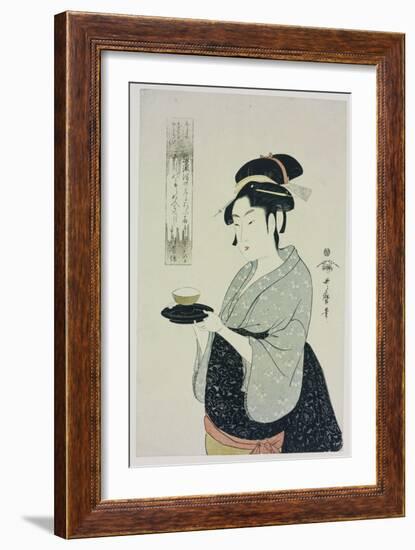 A Half Length Portrait of Naniwaya Okita, Depicting the Famous Teahouse-Kitagawa Utamaro-Framed Giclee Print