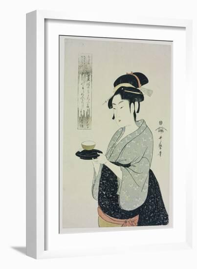 A Half Length Portrait of Naniwaya Okita, Depicting the Famous Teahouse-Kitagawa Utamaro-Framed Giclee Print