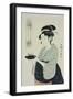 A Half Length Portrait of Naniwaya Okita, the Famous Teahouse Waitress Serving a Cup of Tea-Kitagawa Utamaro-Framed Giclee Print