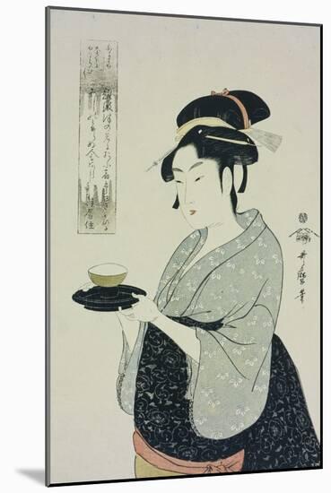 A Half Length Portrait of Naniwaya Okita, the Famous Teahouse Waitress Serving a Cup of Tea-Kitagawa Utamaro-Mounted Giclee Print