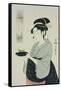 A Half Length Portrait of Naniwaya Okita, the Famous Teahouse Waitress Serving a Cup of Tea-Kitagawa Utamaro-Framed Stretched Canvas