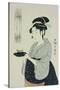 A Half Length Portrait of Naniwaya Okita, the Famous Teahouse Waitress Serving a Cup of Tea-Kitagawa Utamaro-Stretched Canvas