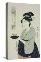 A Half Length Portrait of Naniwaya Okita, the Famous Teahouse Waitress Serving a Cup of Tea-Kitagawa Utamaro-Stretched Canvas