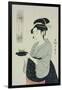 A Half Length Portrait of Naniwaya Okita, the Famous Teahouse Waitress Serving a Cup of Tea-Kitagawa Utamaro-Framed Giclee Print