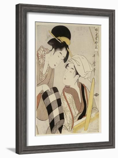 A Half Length Portrait of Two Women, from the Series 'Twelve Forms of Women's Handiwork'-Kitagawa Utamaro-Framed Giclee Print