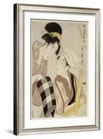 A Half Length Portrait of Two Women, from the Series 'Twelve Forms of Women's Handiwork'-Kitagawa Utamaro-Framed Giclee Print