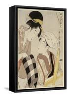 A Half Length Portrait of Two Women, from the Series 'Twelve Forms of Women's Handiwork'-Kitagawa Utamaro-Framed Stretched Canvas