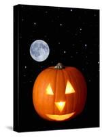 A Halloween Pumpkin with Moon and Stars in Background-Steven Morris-Stretched Canvas