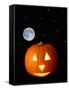 A Halloween Pumpkin with Moon and Stars in Background-Steven Morris-Framed Stretched Canvas