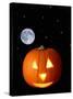 A Halloween Pumpkin with Moon and Stars in Background-Steven Morris-Stretched Canvas