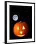 A Halloween Pumpkin with Moon and Stars in Background-Steven Morris-Framed Photographic Print