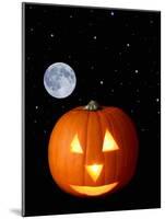 A Halloween Pumpkin with Moon and Stars in Background-Steven Morris-Mounted Photographic Print