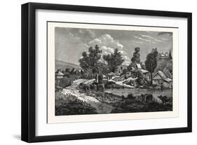 A Hamlet and Bridge in Cambodia-null-Framed Giclee Print