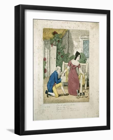 A Hand Coloured Lithographed Scene of a Man Proposing, C.1800 (Hand Coloured Lithoraph on Card)-null-Framed Giclee Print