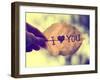 A Hand Holding a Leaf that Reads I Love You in Ink up to the Sky on a Dreary Day (Very Shallow De-graphicphoto-Framed Photographic Print