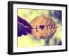 A Hand Holding a Leaf that Reads I Love You in Ink up to the Sky on a Dreary Day (Very Shallow De-graphicphoto-Framed Photographic Print