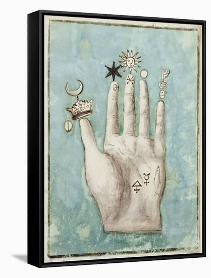 A Hand with Alchemical Symbols Against the Fingers, First Half of the 17th Century-null-Framed Stretched Canvas