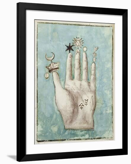 A Hand with Alchemical Symbols Against the Fingers, First Half of the 17th Century-null-Framed Giclee Print