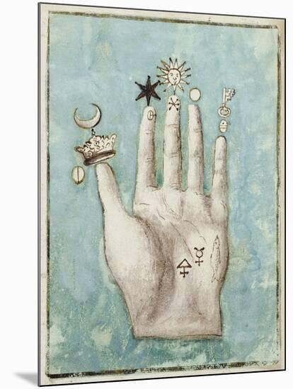 A Hand with Alchemical Symbols Against the Fingers, First Half of the 17th Century-null-Mounted Giclee Print