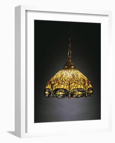 A "Hanging Head" Dragonfly Glass and Gilt Bronze Chandelier-Tiffany Studios-Framed Giclee Print