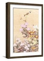 A Hanging of Gold Lame, Embroidered in Silks with Finches Perched Amongst Pink, Yellow and White…-null-Framed Giclee Print