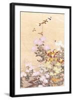 A Hanging of Gold Lame, Embroidered in Silks with Finches Perched Amongst Pink, Yellow and White…-null-Framed Giclee Print
