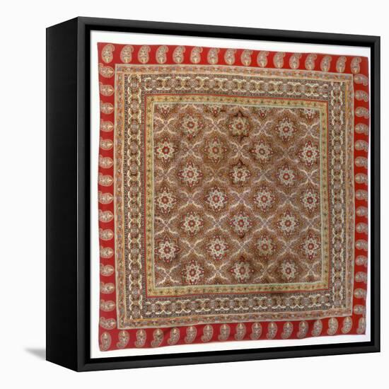 A Hanging of Red Wool Facecloth Applied and Embriodered with an Ogival Lattice of Flowering Vines-null-Framed Stretched Canvas