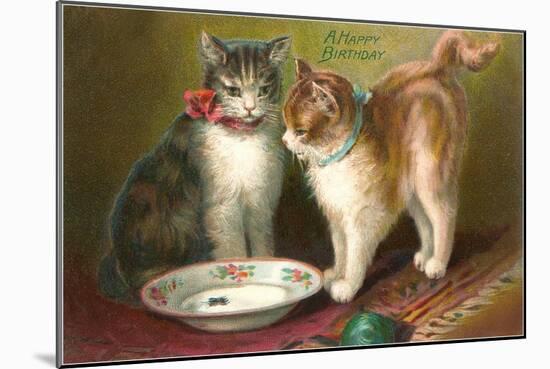 A Happy Birthday, Cats with Milk-null-Mounted Art Print